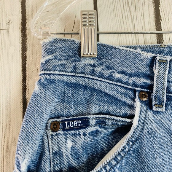 Womens Lee Original Distressed High Rise Mom Medium Wash Denim Blue Jeans 14 Med - Picture 4 of 12